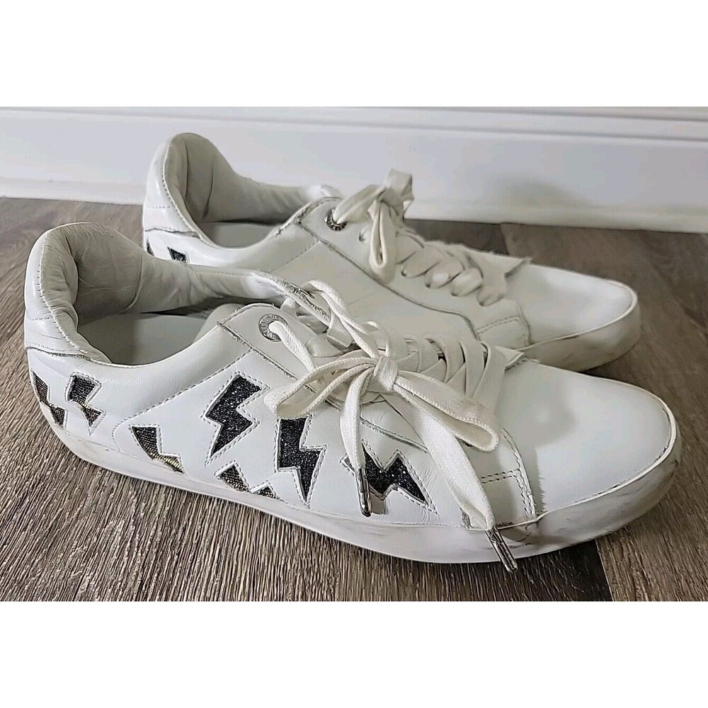 Zadig & Voltaire Lightning Bolt Leather Athletic Shoes Sneakers White Women 41